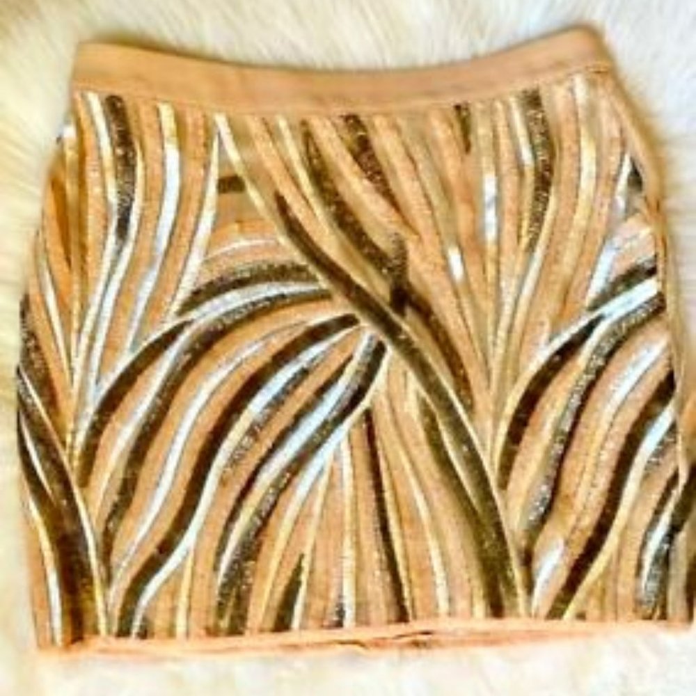 Endless Rose Gold Sequin Mini Skirt with Black Accents